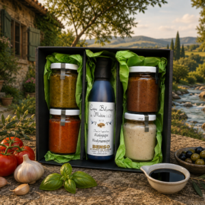 Coffret cadeau crème balsamique bio (150ml) + 4 sauces (4×90gr)